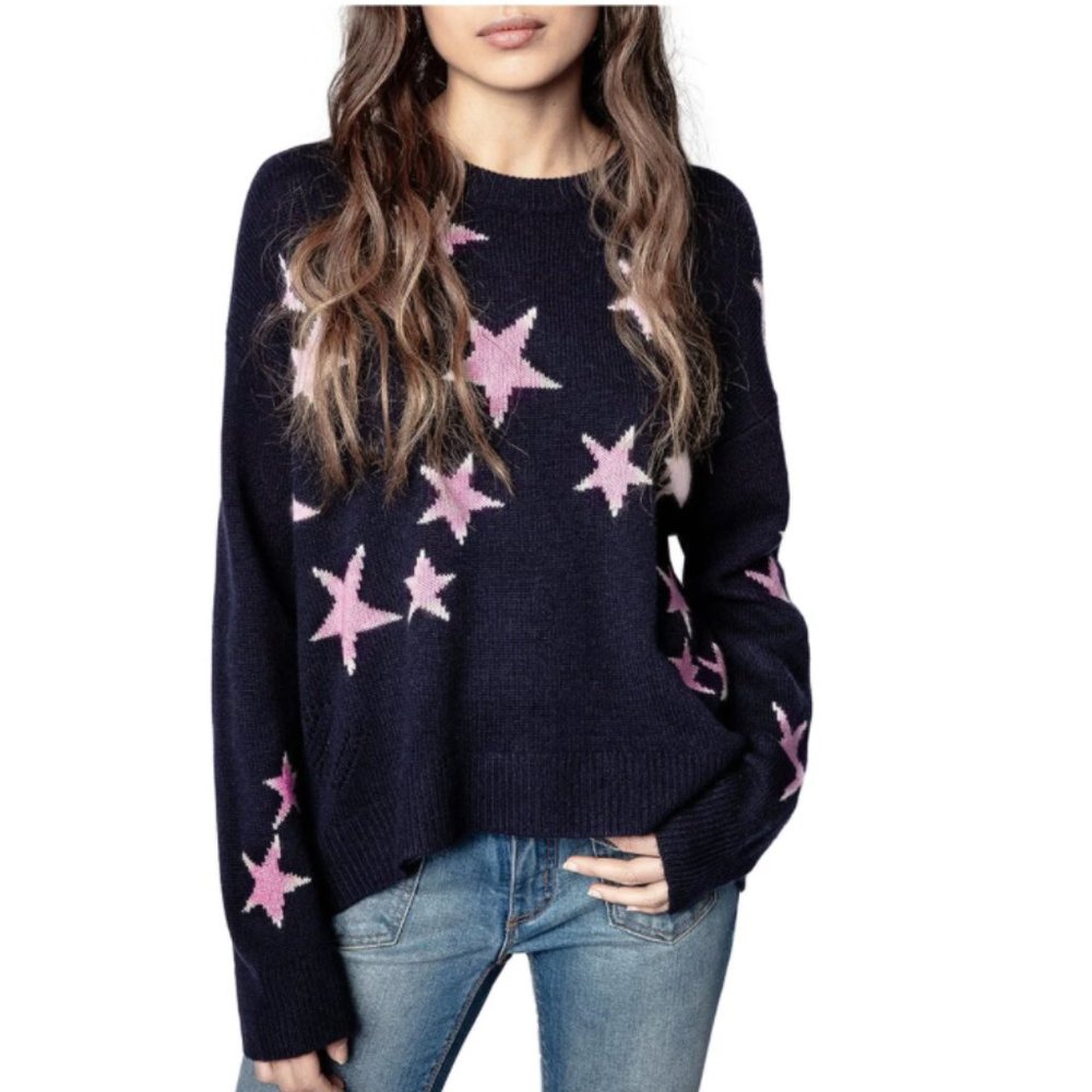 Zadig & Voltaire Navy and Pink Star Sweater